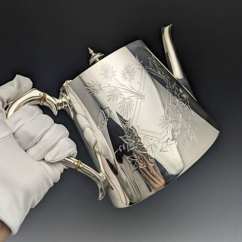 1870s British antique silver plated drum teapot 669g